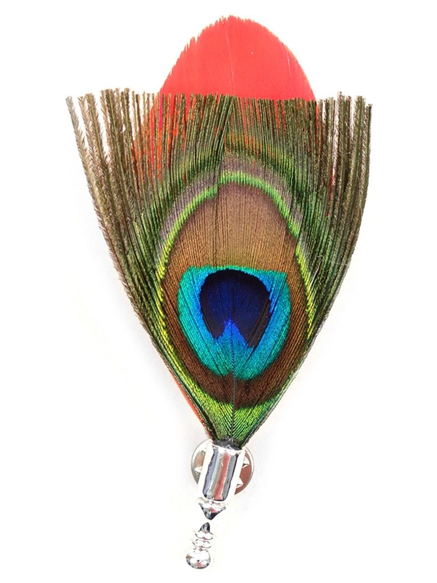 Men's Peacock Feather Lapel Pin with Clutch Back Lapel Pin Umo Lorenzo Red Regular 