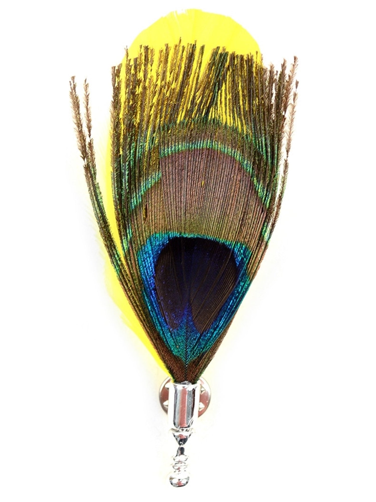 Men's Peacock Feather Lapel Pin with Clutch Back Lapel Pin Umo Lorenzo Yellow Regular 