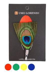 Men's Peacock Feather Lapel Pin with Clutch Back Lapel Pin Umo Lorenzo   