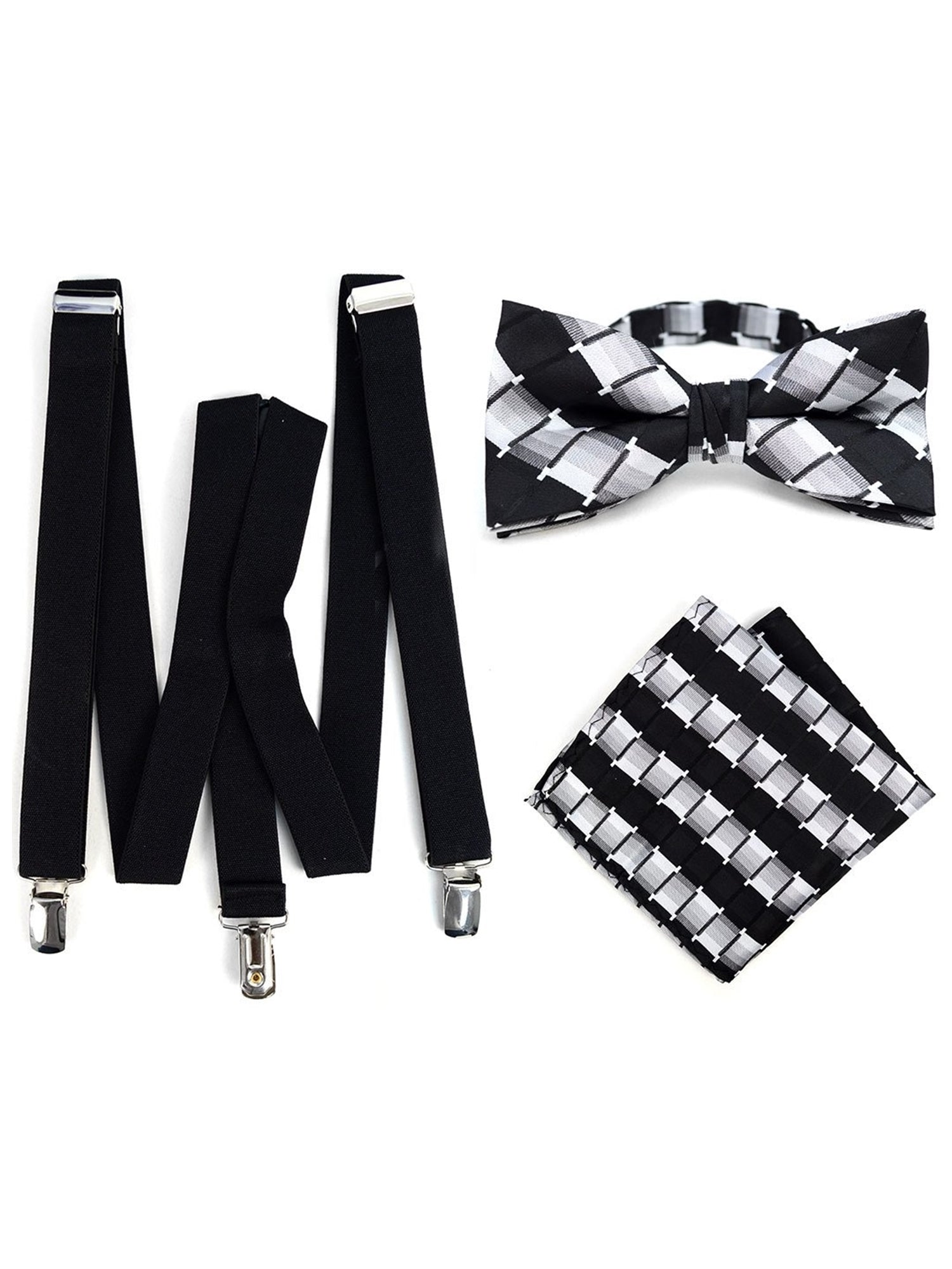 Men's Black 3 PC Clip-on Suspenders, Bow Tie & Hanky Sets Men's Solid Color Bow Tie TheDapperTie Black # 1 Regular 