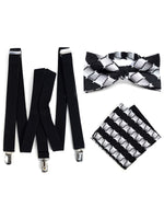 Load image into Gallery viewer, Men&#39;s Black 3 PC Clip-on Suspenders, Bow Tie &amp; Hanky Sets Men&#39;s Solid Color Bow Tie TheDapperTie Black # 1 Regular 
