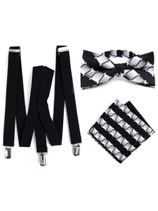 Men's Black 3 PC Clip-on Suspenders, Bow Tie & Hanky Sets Men's Solid Color Bow Tie TheDapperTie Black # 1 Regular 