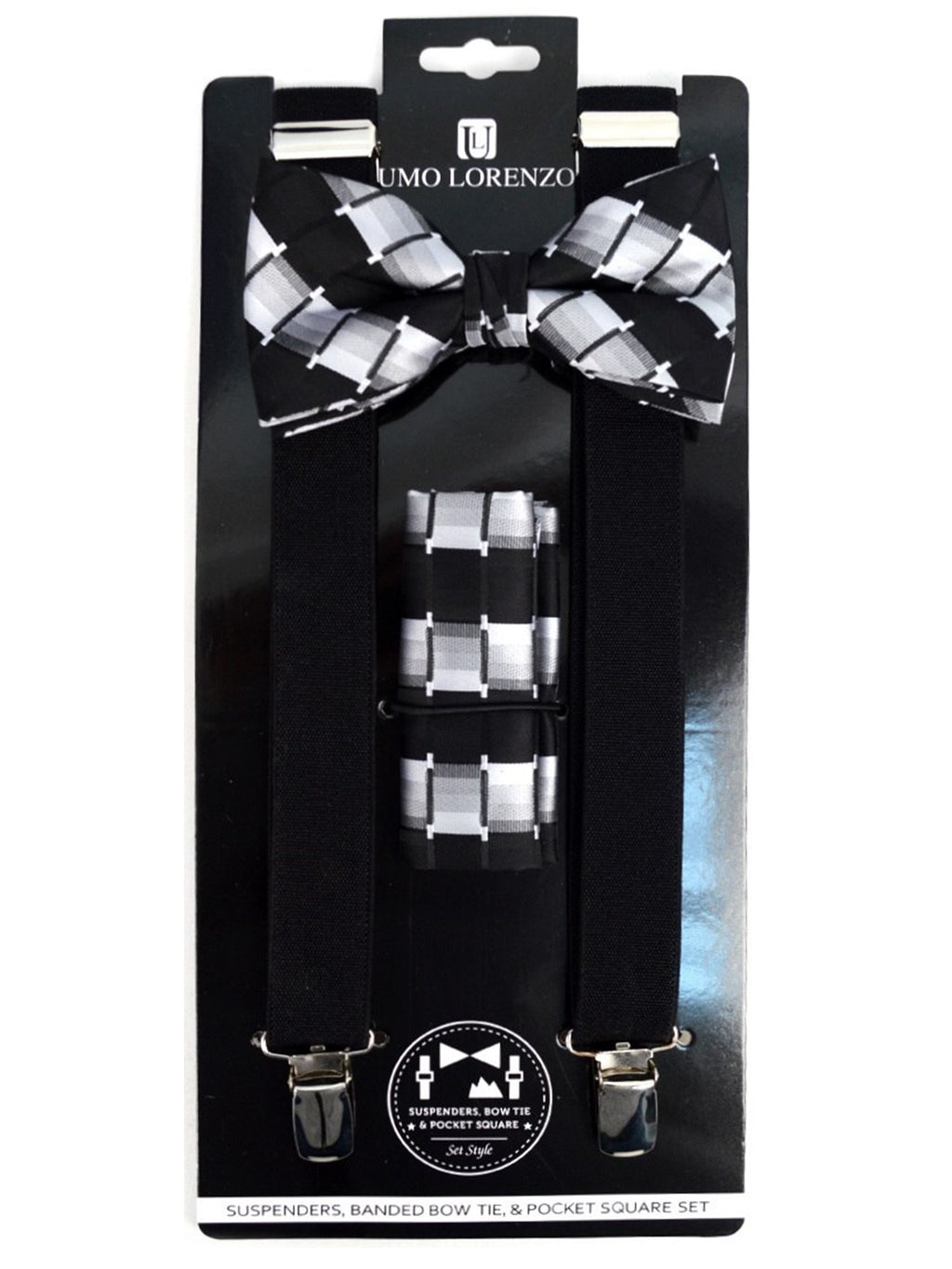 Men's Black 3 PC Clip-on Suspenders, Bow Tie & Hanky Sets Men's Solid Color Bow Tie TheDapperTie   