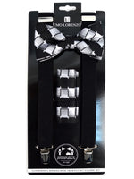 Load image into Gallery viewer, Men&#39;s Black 3 PC Clip-on Suspenders, Bow Tie &amp; Hanky Sets Men&#39;s Solid Color Bow Tie TheDapperTie   
