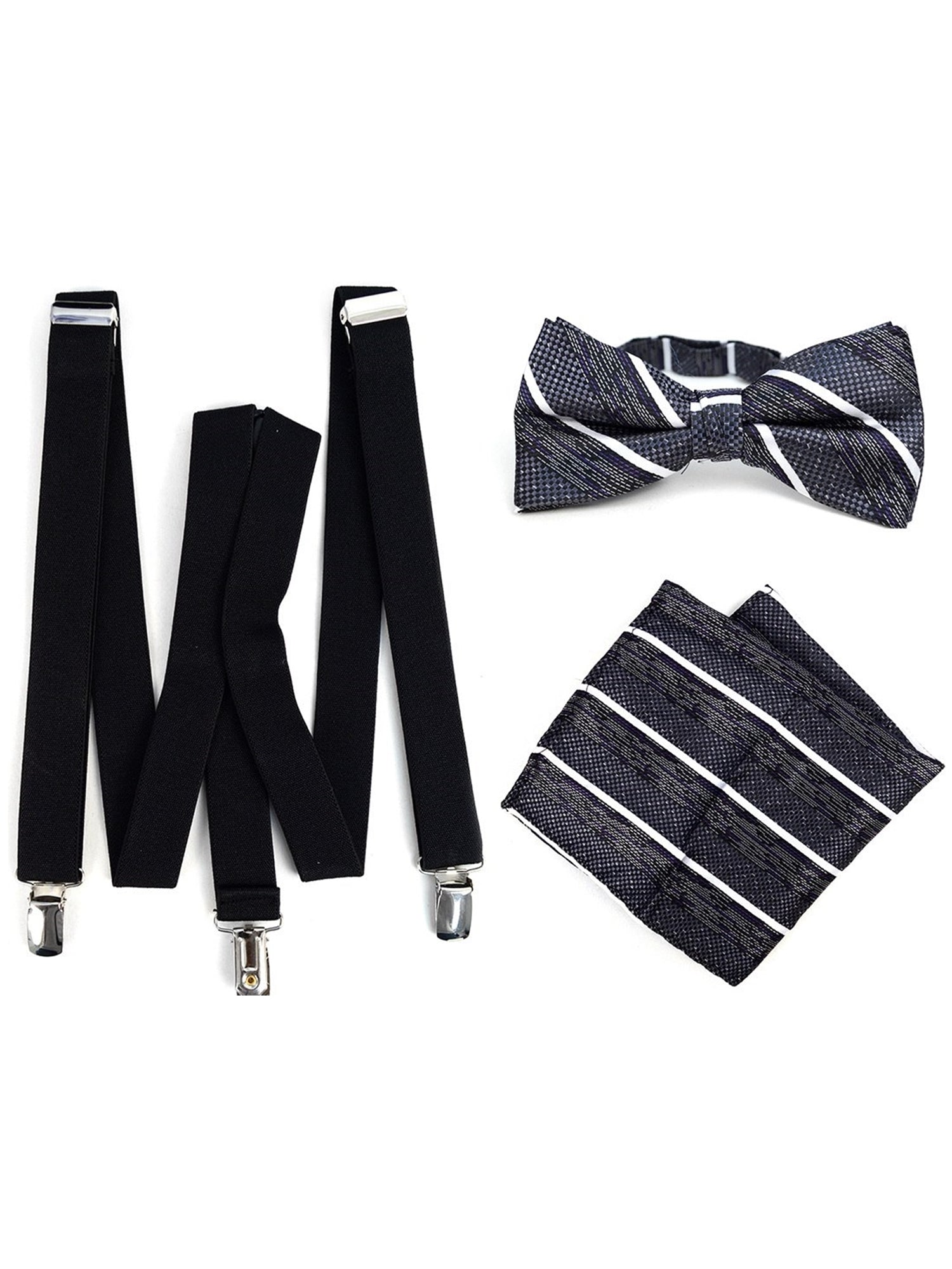 Men's Black 3 PC Clip-on Suspenders, Bow Tie & Hanky Sets Men's Solid Color Bow Tie TheDapperTie Black # 2 Regular 
