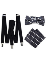 Load image into Gallery viewer, Men&#39;s Black 3 PC Clip-on Suspenders, Bow Tie &amp; Hanky Sets Men&#39;s Solid Color Bow Tie TheDapperTie Black # 2 Regular 
