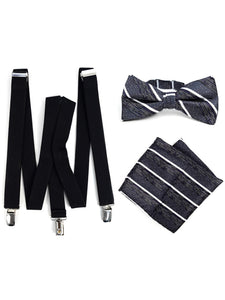 Men's Black 3 PC Clip-on Suspenders, Bow Tie & Hanky Sets Men's Solid Color Bow Tie TheDapperTie Black # 2 Regular 