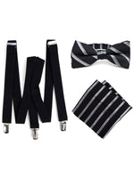 Load image into Gallery viewer, Men&#39;s Black 3 PC Clip-on Suspenders, Bow Tie &amp; Hanky Sets Men&#39;s Solid Color Bow Tie TheDapperTie Black # 3 Regular 
