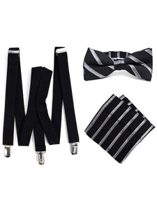 Men's Black 3 PC Clip-on Suspenders, Bow Tie & Hanky Sets Men's Solid Color Bow Tie TheDapperTie Black # 3 Regular 