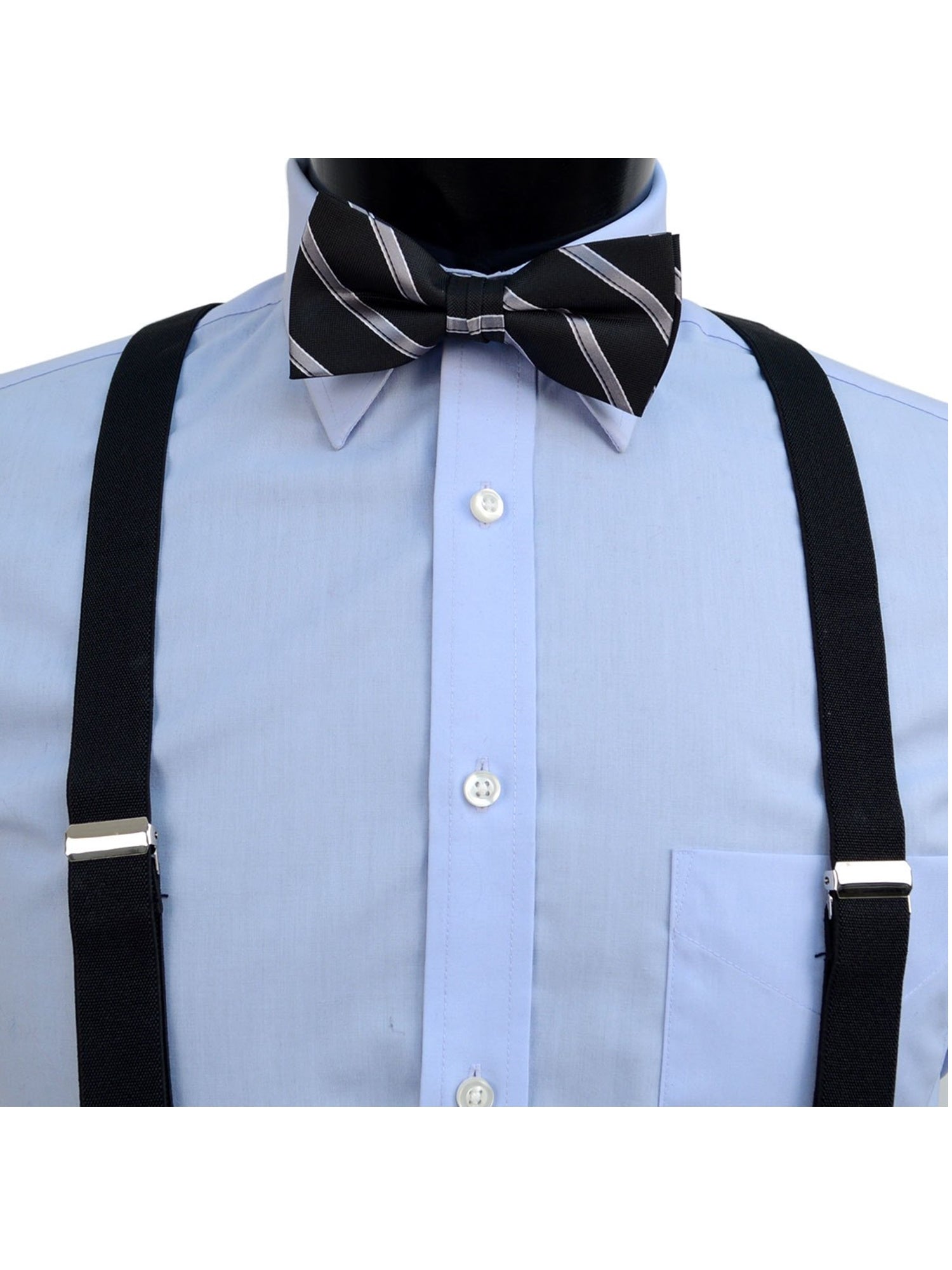 Men's Black 3 PC Clip-on Suspenders, Bow Tie & Hanky Sets Men's Solid Color Bow Tie TheDapperTie   