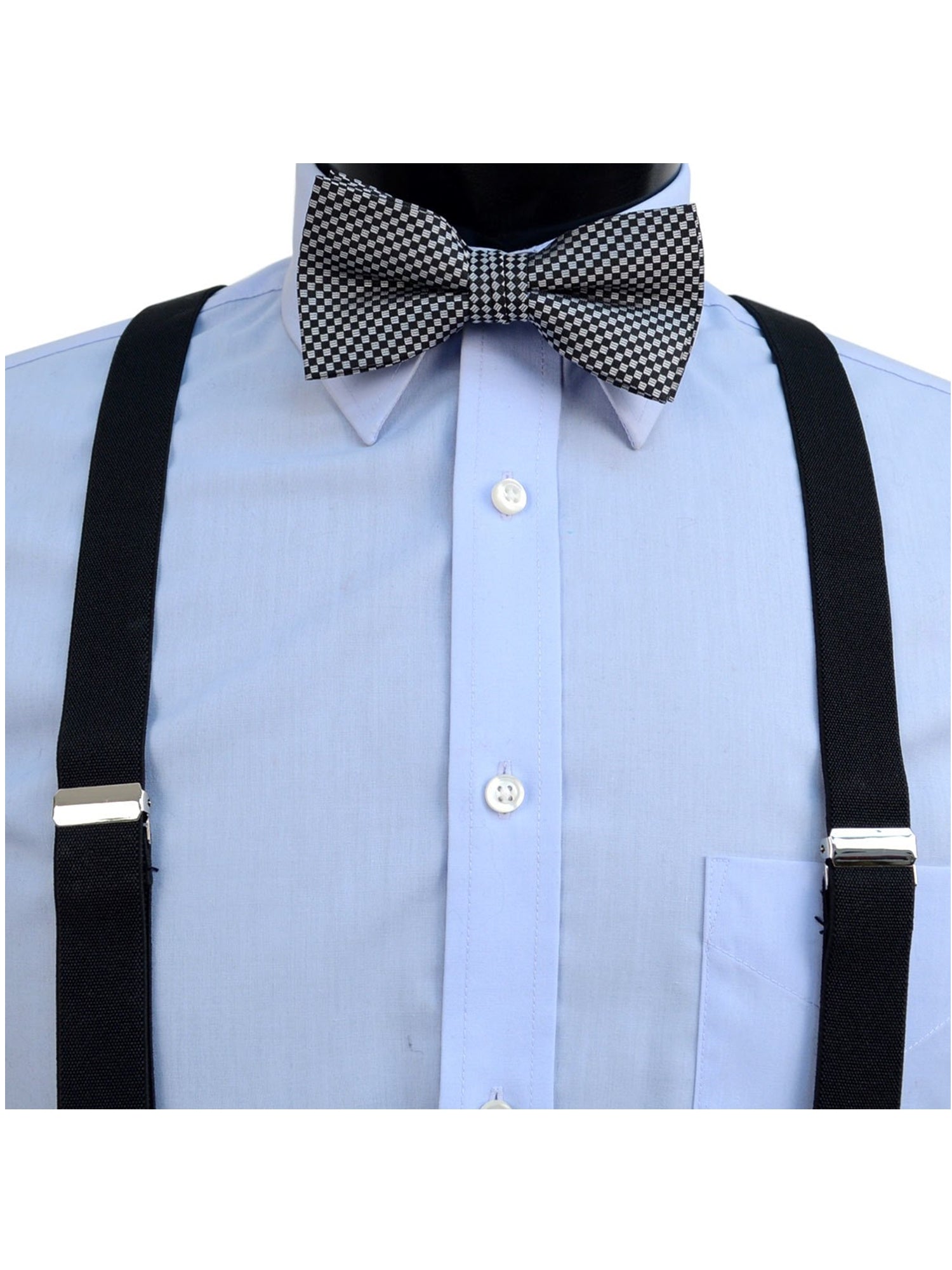 Men's Black 3 PC Clip-on Suspenders, Bow Tie & Hanky Sets Men's Solid Color Bow Tie TheDapperTie   