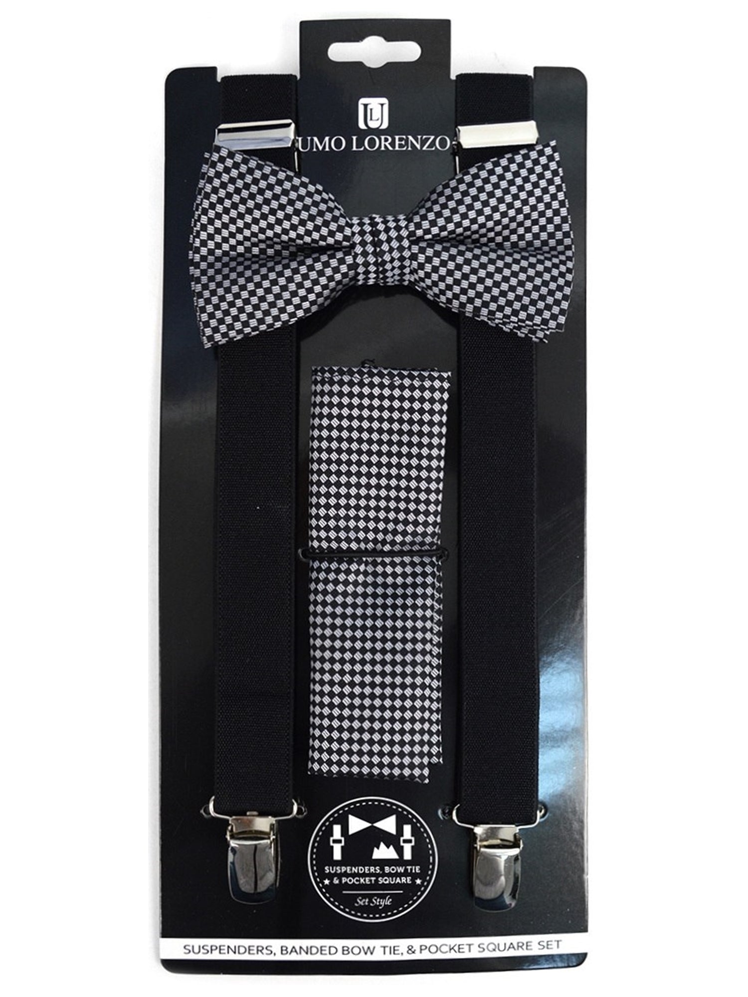 Men's Black 3 PC Clip-on Suspenders, Bow Tie & Hanky Sets Men's Solid Color Bow Tie TheDapperTie Black # 5 Regular 