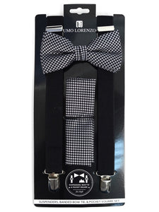 Men's Black 3 PC Clip-on Suspenders, Bow Tie & Hanky Sets Men's Solid Color Bow Tie TheDapperTie Black # 5 Regular 