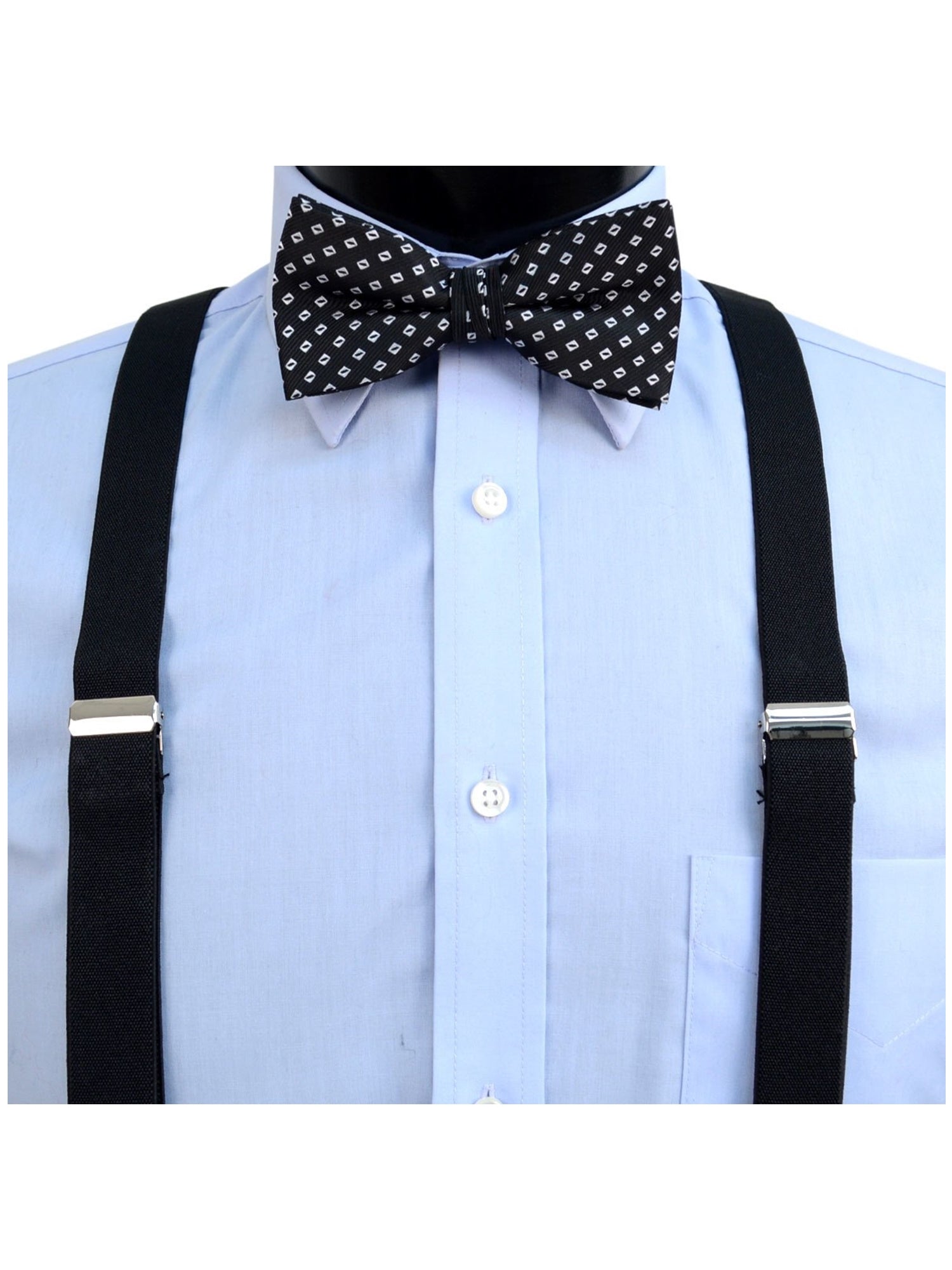 Men's Black 3 PC Clip-on Suspenders, Bow Tie & Hanky Sets Men's Solid Color Bow Tie TheDapperTie   