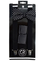 Load image into Gallery viewer, Men&#39;s Black 3 PC Clip-on Suspenders, Bow Tie &amp; Hanky Sets Men&#39;s Solid Color Bow Tie TheDapperTie Black # 7 Regular 
