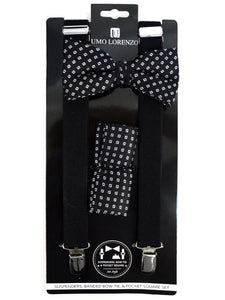 Men's Black 3 PC Clip-on Suspenders, Bow Tie & Hanky Sets Men's Solid Color Bow Tie TheDapperTie Black # 7 Regular 