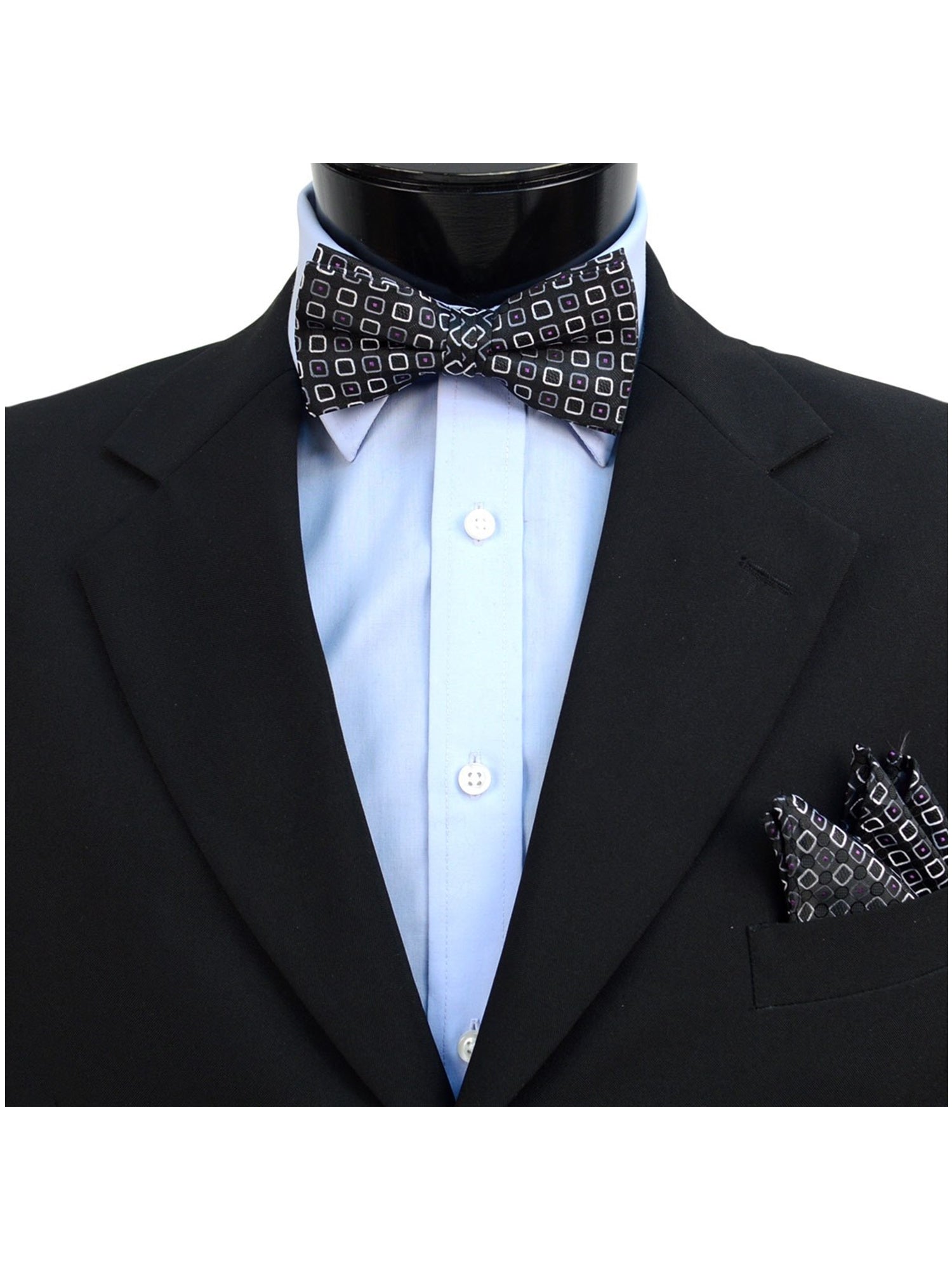Men's Black 3 PC Clip-on Suspenders, Bow Tie & Hanky Sets Men's Solid Color Bow Tie TheDapperTie   