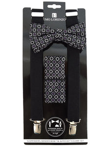 Men's Black 3 PC Clip-on Suspenders, Bow Tie & Hanky Sets Men's Solid Color Bow Tie TheDapperTie Black # 8 Regular 