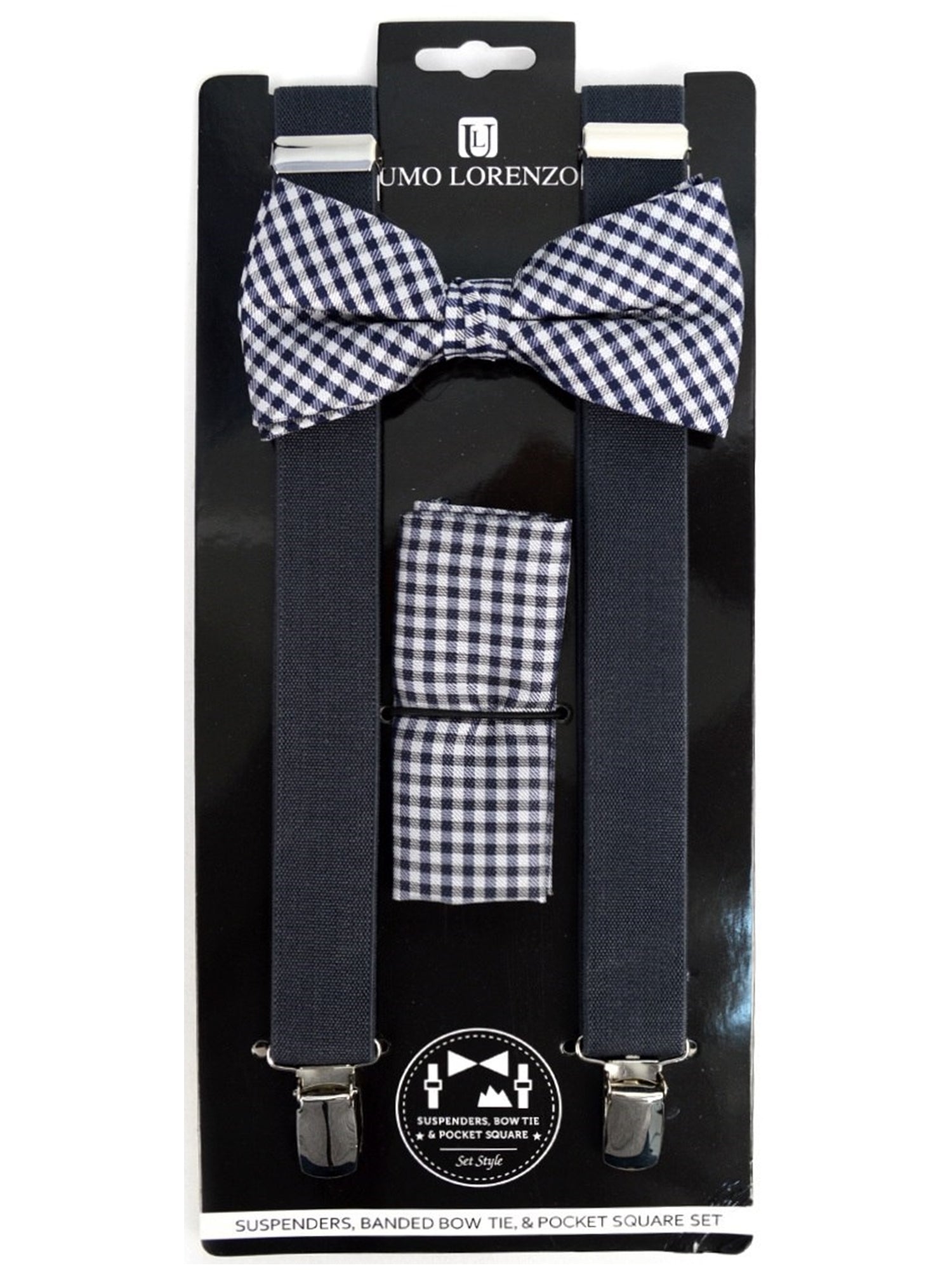 Men's Charcoal 3 PC Clip-on Suspenders, Bow Tie & Hanky Sets Men's Solid Color Bow Tie TheDapperTie   