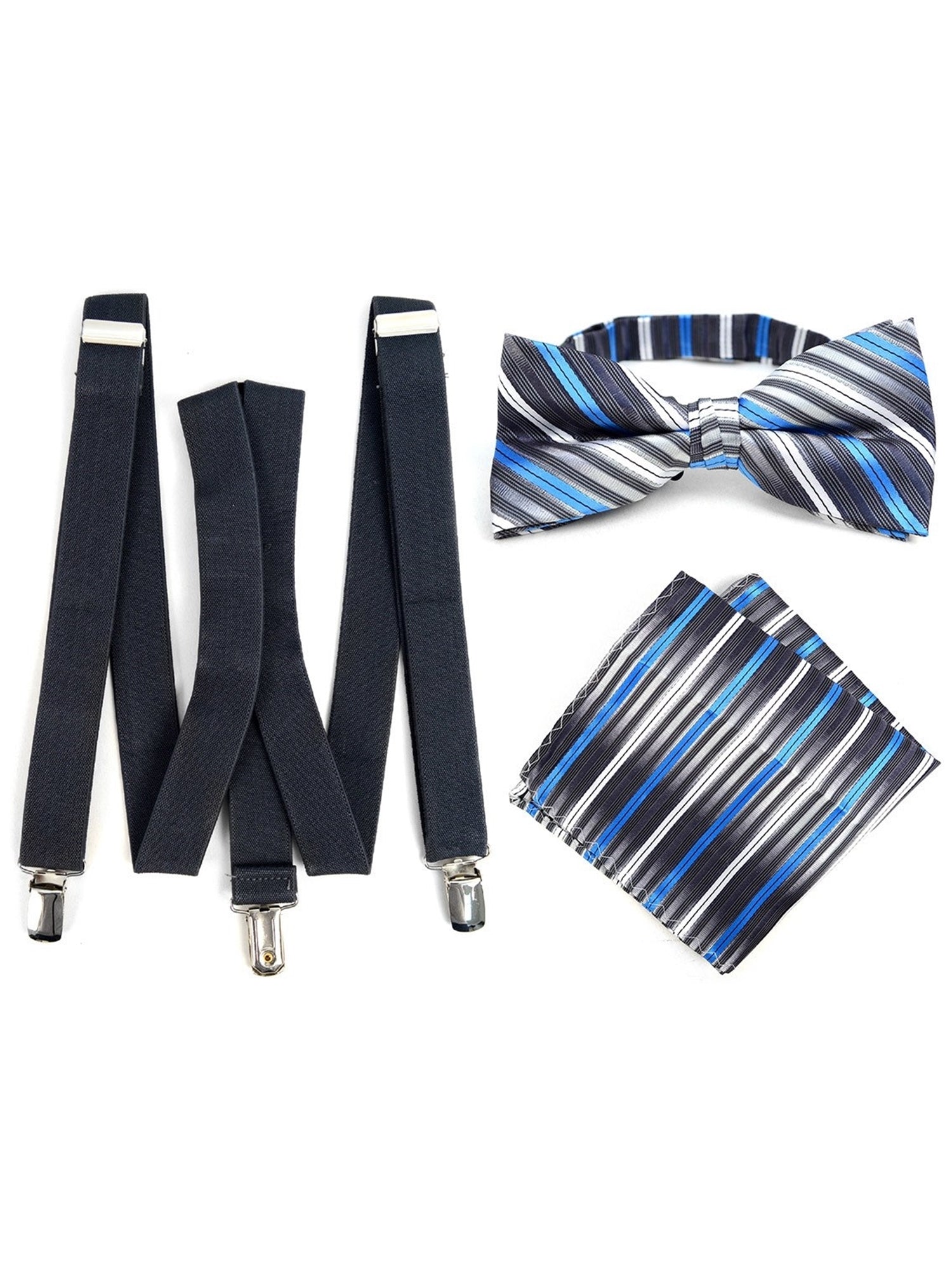 Men's Charcoal 3 PC Clip-on Suspenders, Bow Tie & Hanky Sets Men's Solid Color Bow Tie TheDapperTie Charcoal # 2 Regular 