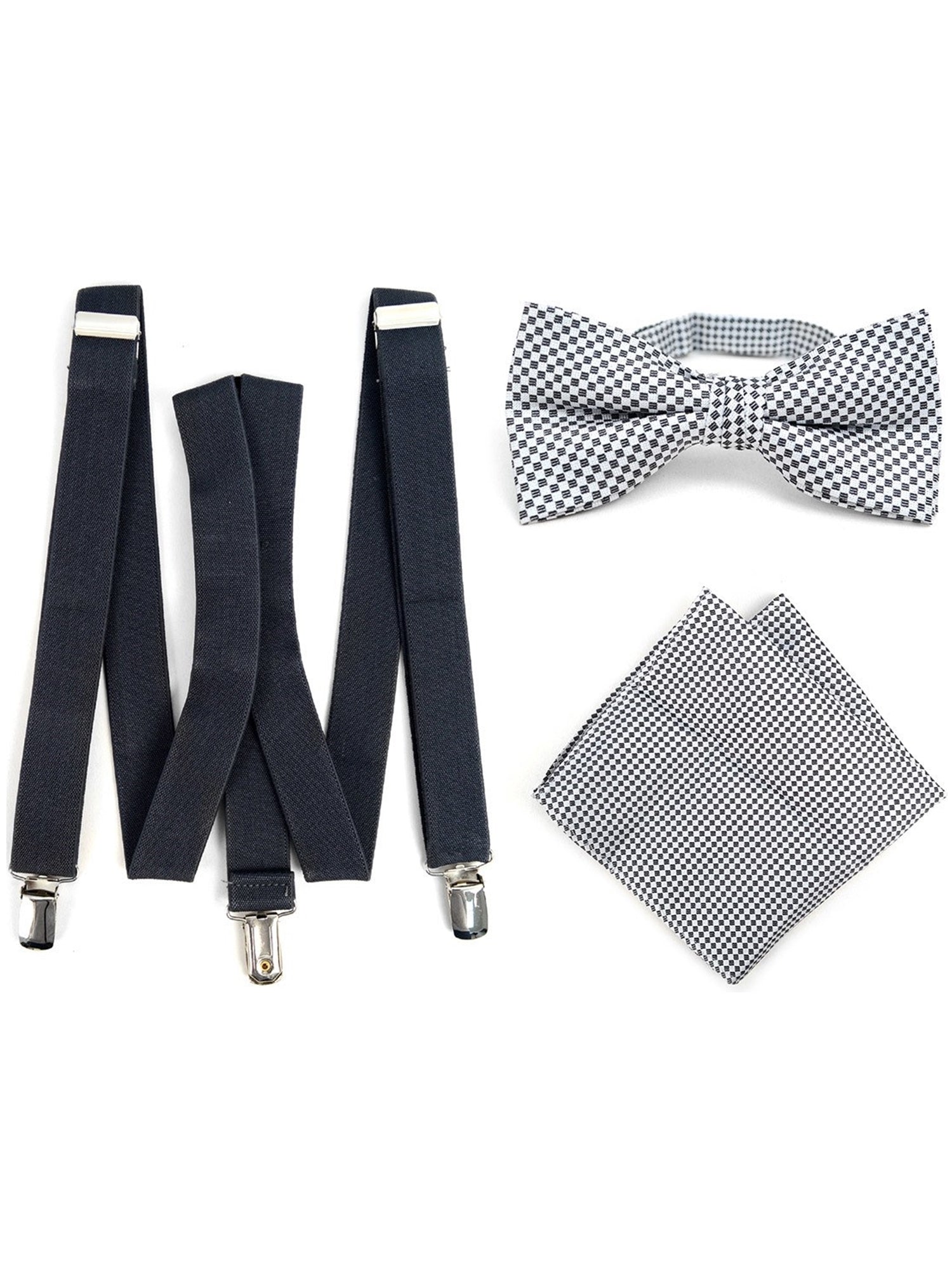Men's Charcoal 3 PC Clip-on Suspenders, Bow Tie & Hanky Sets Men's Solid Color Bow Tie TheDapperTie Charcoal # 3 Regular 