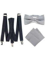 Load image into Gallery viewer, Men&#39;s Charcoal 3 PC Clip-on Suspenders, Bow Tie &amp; Hanky Sets Men&#39;s Solid Color Bow Tie TheDapperTie Charcoal # 3 Regular 
