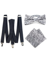 Load image into Gallery viewer, Men&#39;s Charcoal 3 PC Clip-on Suspenders, Bow Tie &amp; Hanky Sets Men&#39;s Solid Color Bow Tie TheDapperTie Charcoal # 4 Regular 
