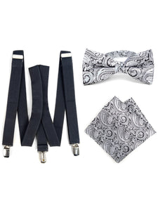 Men's Charcoal 3 PC Clip-on Suspenders, Bow Tie & Hanky Sets Men's Solid Color Bow Tie TheDapperTie Charcoal # 4 Regular 