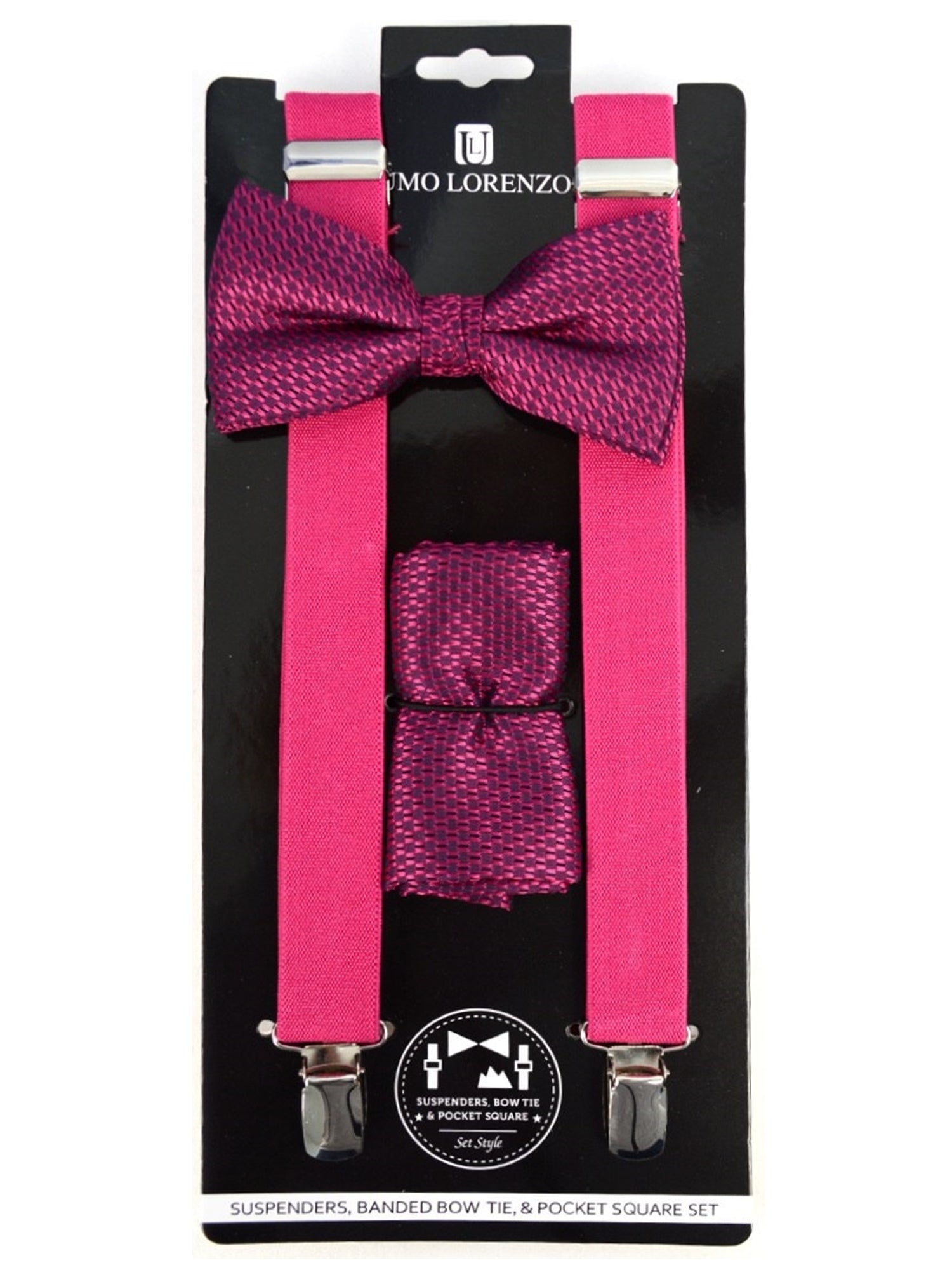 Men's Fuchsia 3 PC Clip-on Suspenders, Bow Tie & Hanky Sets Men's Solid Color Bow Tie TheDapperTie   
