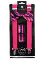 Load image into Gallery viewer, Men&#39;s Fuchsia 3 PC Clip-on Suspenders, Bow Tie &amp; Hanky Sets Men&#39;s Solid Color Bow Tie TheDapperTie Fuchsia # 2 Regular 
