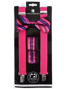 Men's Fuchsia 3 PC Clip-on Suspenders, Bow Tie & Hanky Sets Men's Solid Color Bow Tie TheDapperTie Fuchsia # 2 Regular 