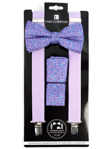 Men's Purple 3 PC Clip-on Suspenders, Bow Tie & Hanky Sets Men's Solid Color Bow Tie TheDapperTie Lavender # 1 Regular 