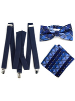 Load image into Gallery viewer, Men&#39;s Navy Blue 3 PC Clip-on Suspenders, Bow Tie &amp; Hanky Sets Men&#39;s Solid Color Bow Tie TheDapperTie Navy Blue # 1 Regular 
