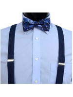 Load image into Gallery viewer, Men&#39;s Navy Blue 3 PC Clip-on Suspenders, Bow Tie &amp; Hanky Sets Men&#39;s Solid Color Bow Tie TheDapperTie   
