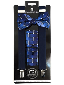 Men's Navy Blue 3 PC Clip-on Suspenders, Bow Tie & Hanky Sets Men's Solid Color Bow Tie TheDapperTie   