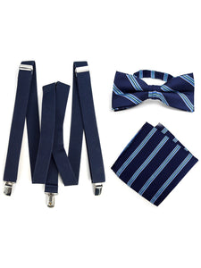 Men's Navy Blue 3 PC Clip-on Suspenders, Bow Tie & Hanky Sets Men's Solid Color Bow Tie TheDapperTie Navy Blue # 2 Regular 