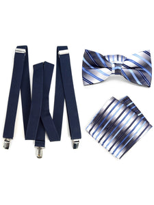 Men's Navy Blue 3 PC Clip-on Suspenders, Bow Tie & Hanky Sets Men's Solid Color Bow Tie TheDapperTie Navy Blue # 3 Regular 