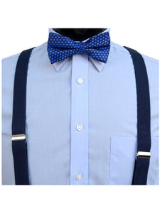 Men's Navy Blue 3 PC Clip-on Suspenders, Bow Tie & Hanky Sets Men's Solid Color Bow Tie TheDapperTie   