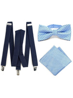 Load image into Gallery viewer, Men&#39;s Navy Blue 3 PC Clip-on Suspenders, Bow Tie &amp; Hanky Sets Men&#39;s Solid Color Bow Tie TheDapperTie Navy Blue # 7 Regular 
