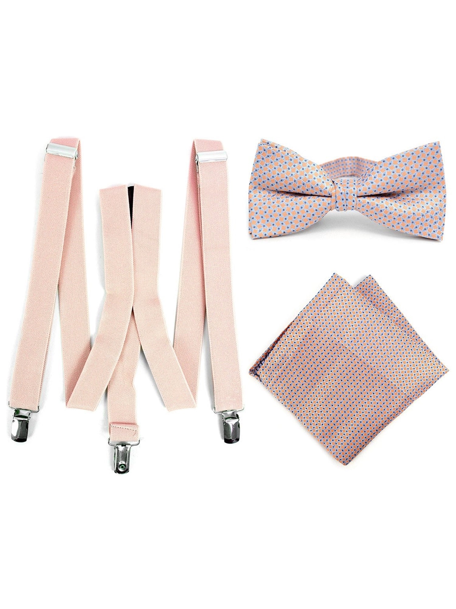 Men's 3 PC Clip-on Suspenders, Bow Tie & Hanky Sets Men's Solid Color Bow Tie TheDapperTie Peach # 1 Regular 