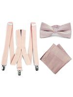Load image into Gallery viewer, Men&#39;s 3 PC Clip-on Suspenders, Bow Tie &amp; Hanky Sets Men&#39;s Solid Color Bow Tie TheDapperTie Peach # 1 Regular 
