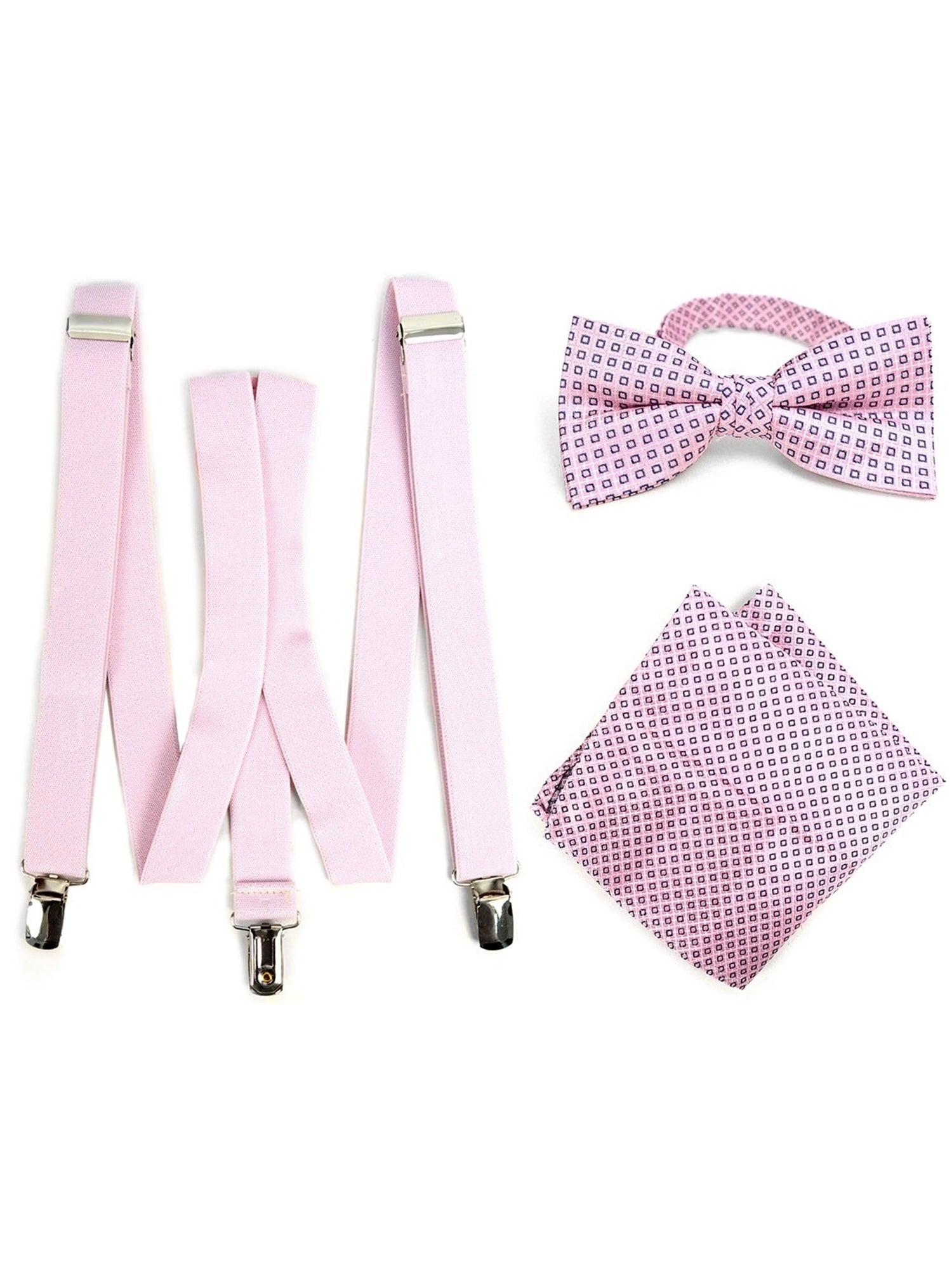 Men's Fuchsia 3 PC Clip-on Suspenders, Bow Tie & Hanky Sets Men's Solid Color Bow Tie TheDapperTie Pink # 1 Regular 