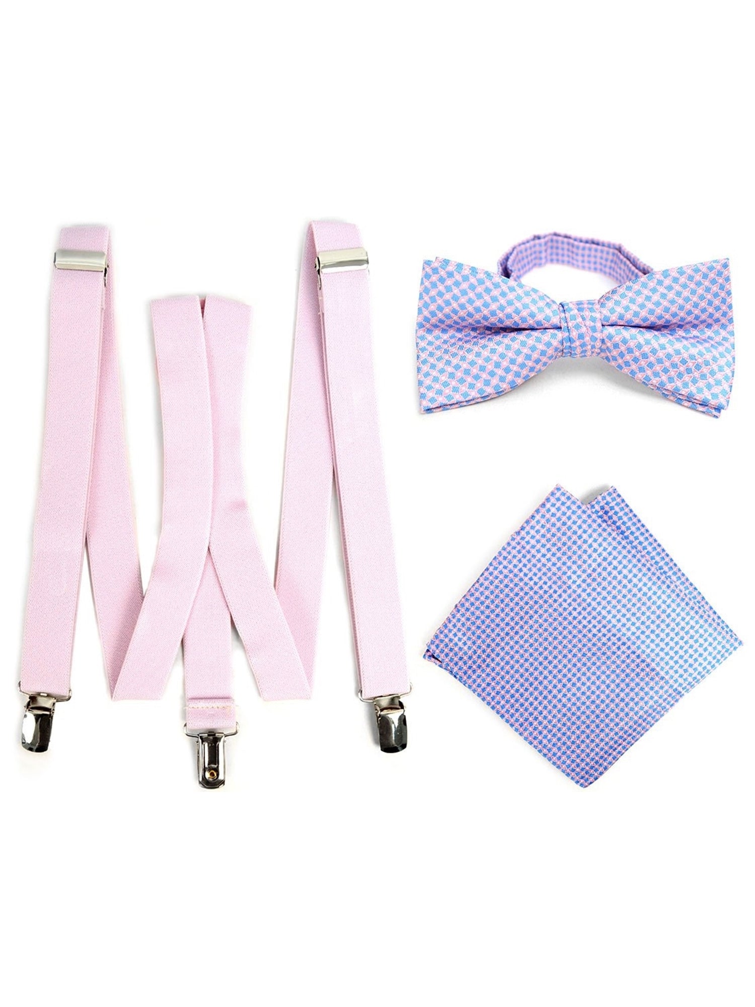Men's Fuchsia 3 PC Clip-on Suspenders, Bow Tie & Hanky Sets Men's Solid Color Bow Tie TheDapperTie Pink # 2 Regular 