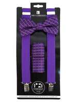 Load image into Gallery viewer, Men&#39;s Purple 3 PC Clip-on Suspenders, Bow Tie &amp; Hanky Sets Men&#39;s Solid Color Bow Tie TheDapperTie Purple # 1 Regular 

