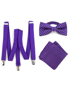 Men's Purple 3 PC Clip-on Suspenders, Bow Tie & Hanky Sets Men's Solid Color Bow Tie TheDapperTie Purple # 2 Regular 