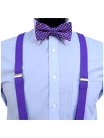 Load image into Gallery viewer, Men&#39;s Purple 3 PC Clip-on Suspenders, Bow Tie &amp; Hanky Sets Men&#39;s Solid Color Bow Tie TheDapperTie   
