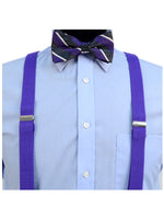 Load image into Gallery viewer, Men&#39;s Purple 3 PC Clip-on Suspenders, Bow Tie &amp; Hanky Sets Men&#39;s Solid Color Bow Tie TheDapperTie   
