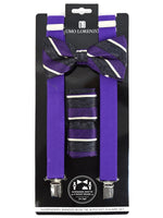 Load image into Gallery viewer, Men&#39;s Purple 3 PC Clip-on Suspenders, Bow Tie &amp; Hanky Sets Men&#39;s Solid Color Bow Tie TheDapperTie Purple # 3 Regular 
