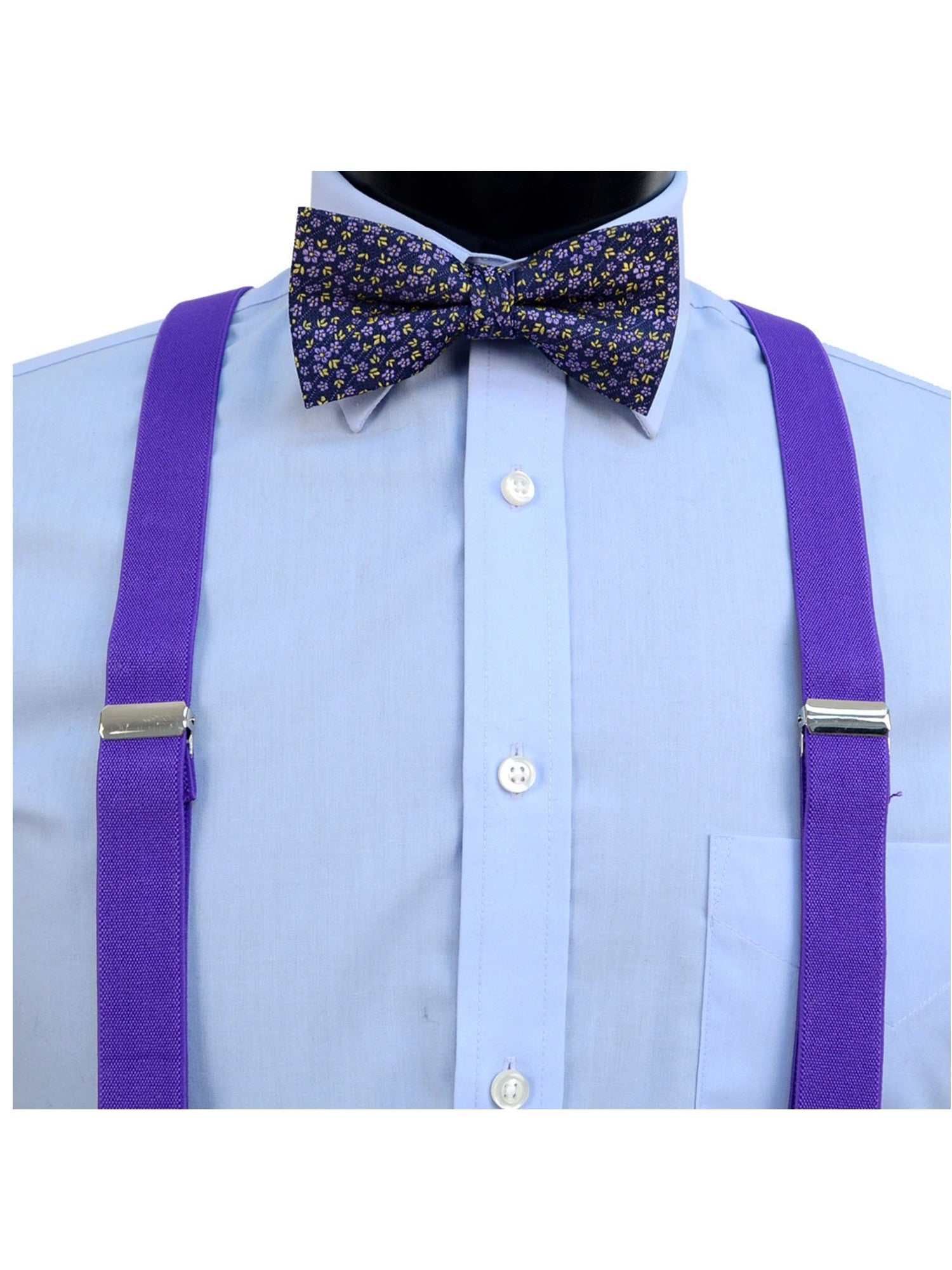 Men's Purple 3 PC Clip-on Suspenders, Bow Tie & Hanky Sets Men's Solid Color Bow Tie TheDapperTie   