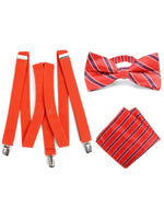 Load image into Gallery viewer, Men&#39;s 3 PC Clip-on Suspenders, Bow Tie &amp; Hanky Sets Men&#39;s Solid Color Bow Tie TheDapperTie Red # 2 Regular 
